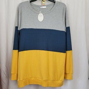 NWT Halife Women's Colorblock Long Sleeved Shirt XL Gold Blue Gray NEW